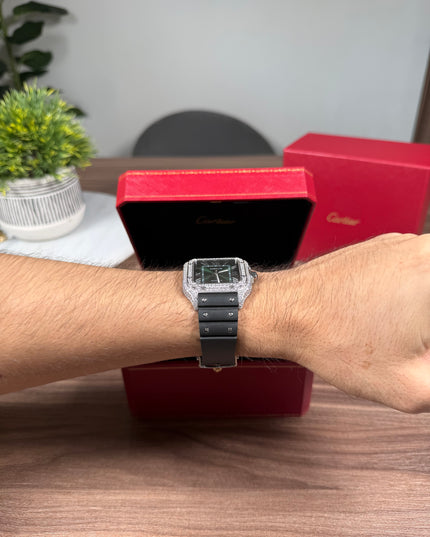 CARTIER SANTOS FULL ICE CAUCHO FONDO VERDE SUIZO