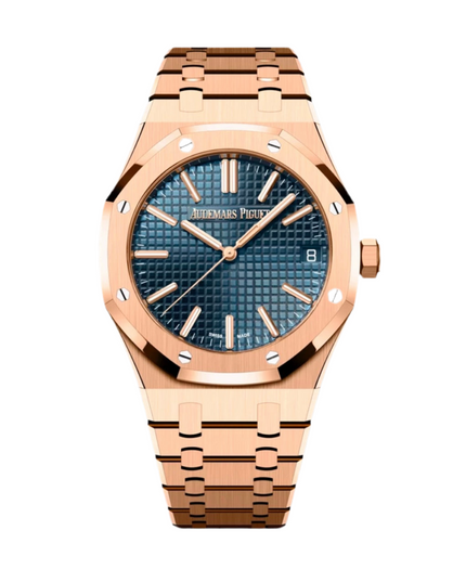 AUDEMARS PIGUET ROYAL OAK SUIZO - ROSE GOLD FONDO AZUL