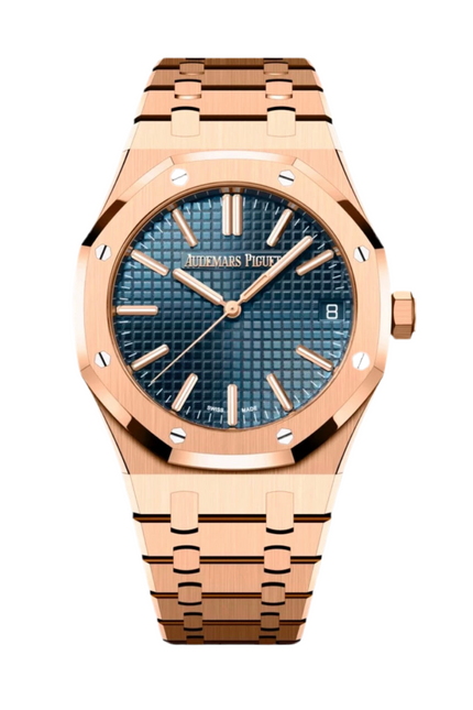 AUDEMARS PIGUET ROYAL OAK SUIZO - ROSE GOLD FONDO AZUL
