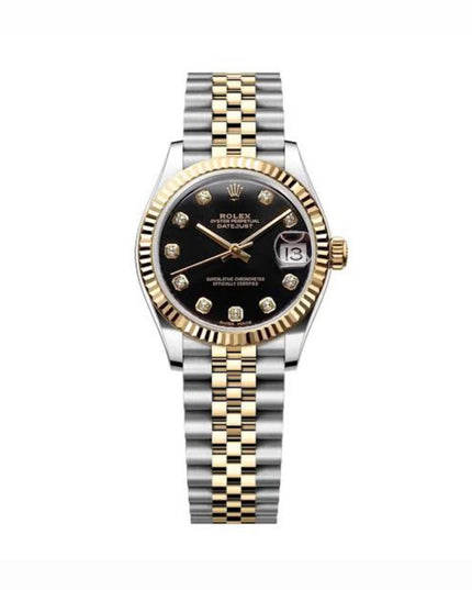ROLEX DATEJUST DAMA 36MM SUIZO DIAMANTES DOBLE TONO FONDO NEGRO