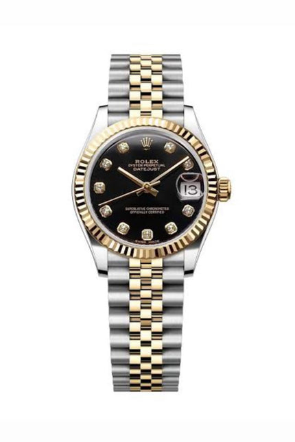 ROLEX DATEJUST DAMA 36MM SUIZO DIAMANTES DOBLE TONO FONDO NEGRO