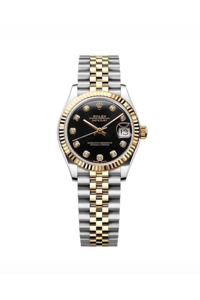 ROLEX DATEJUST DAMA 36MM SUIZO DIAMANTES DOBLE TONO FONDO NEGRO