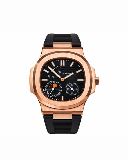PATEK PHILIPPE NAUTILUS MOON PHASE ROSE GOLD CORREA CAUCHO