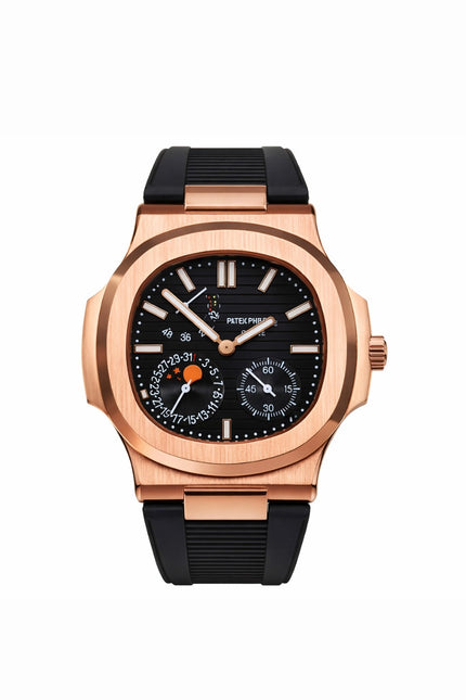 PATEK PHILIPPE NAUTILUS MOON PHASE ROSE GOLD CORREA CAUCHO
