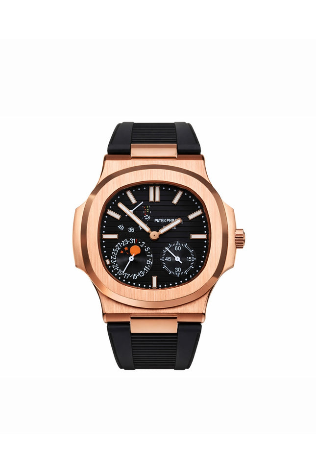 PATEK PHILIPPE NAUTILUS MOON PHASE ROSE GOLD CORREA CAUCHO