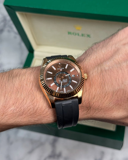 ROLEX SKY-DWELLER CAUCHO - MARRÓN