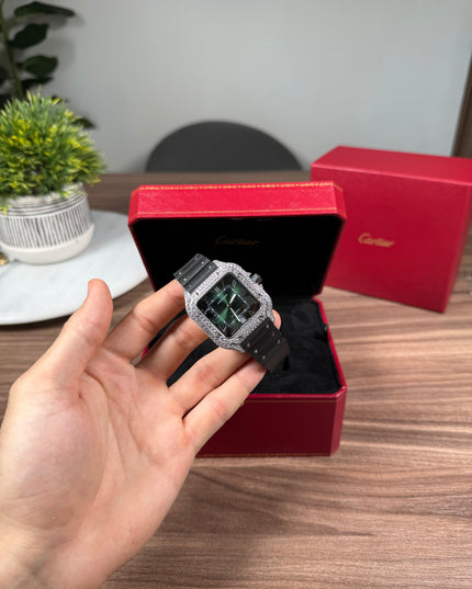 CARTIER SANTOS FULL ICE CAUCHO FONDO VERDE SUIZO