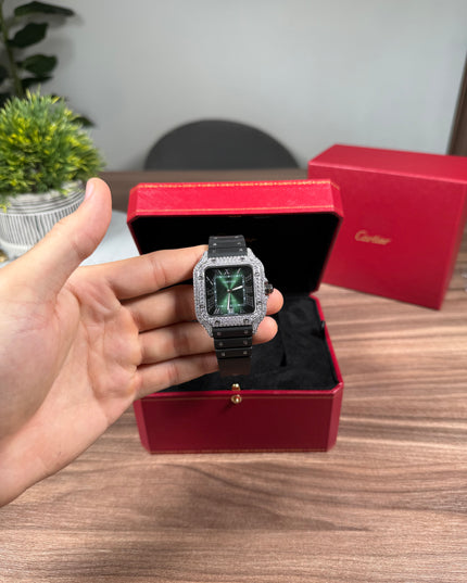 CARTIER SANTOS FULL ICE CAUCHO FONDO VERDE SUIZO