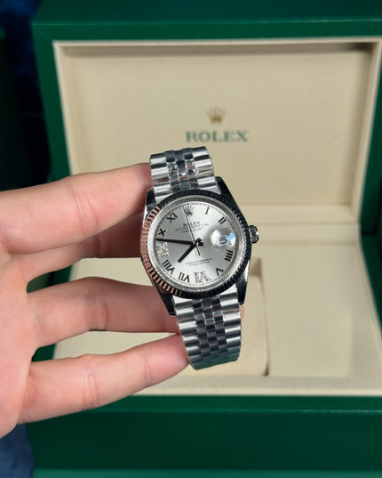 ROLEX DATEJUST DAMA 36MM SUIZO DIAMANTES PLATEADO
