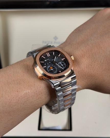 PATEK PHILIPPE NAUTILUS MOON PHASE ROSE GOLD BLACK DIAL