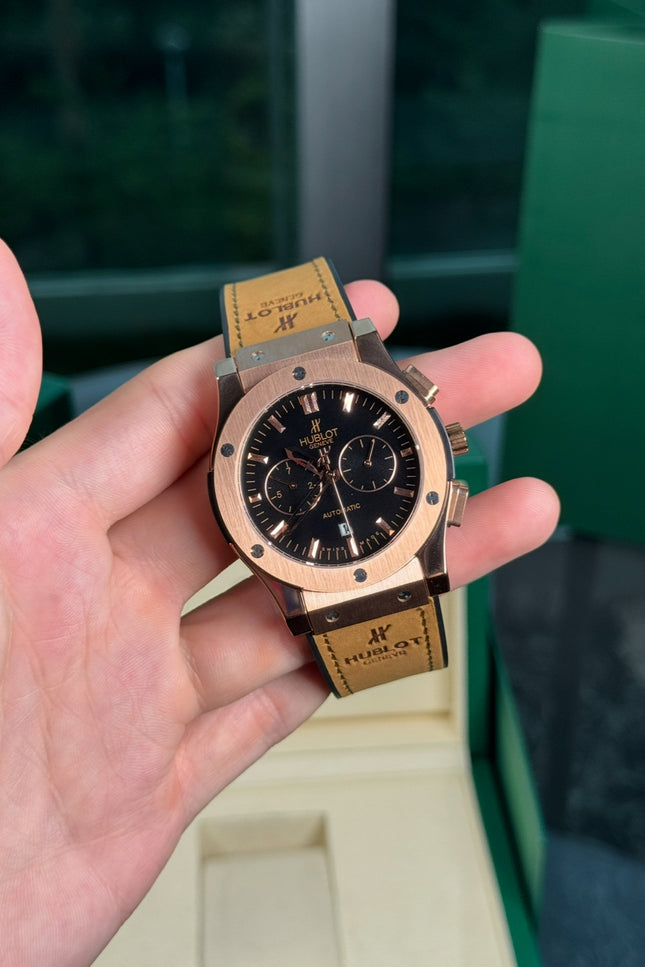 HUBLOT CRONO CLASSIC FUSION - NEGRO EXTENSIBLE GAMUZA CAMEL