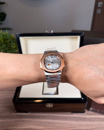 PATEK PHILIPPE NAUTILUS MOON PHASE ROSE GOLD WHITE DIAL