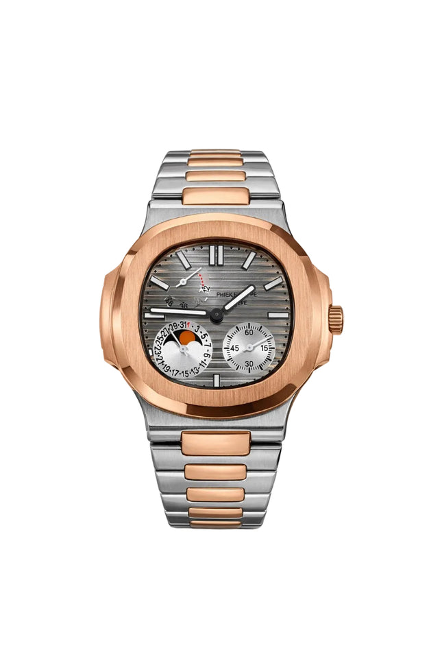 PATEK PHILIPPE NAUTILUS MOON PHASE ROSE GOLD WHITE DIAL