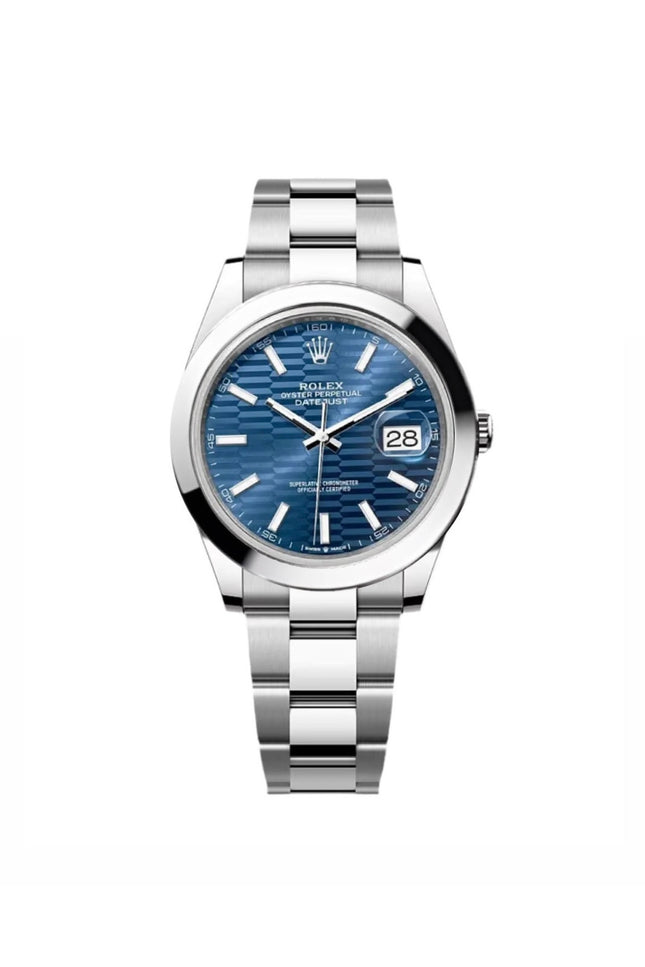 ROLEX DATEJUST PLATEADO - FONDO AZUL GEOMÉTRICO OYSTER
