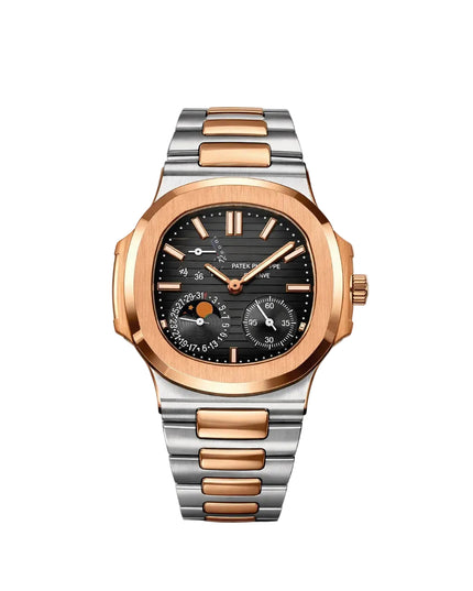 PATEK PHILIPPE NAUTILUS MOON PHASE ROSE GOLD BLACK DIAL