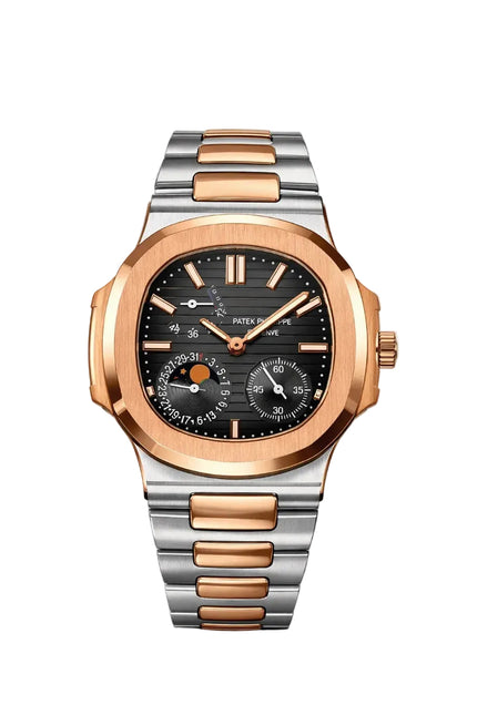 PATEK PHILIPPE NAUTILUS MOON PHASE ROSE GOLD BLACK DIAL