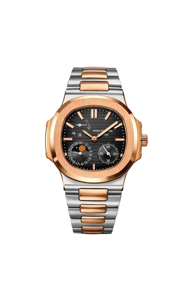 PATEK PHILIPPE NAUTILUS MOON PHASE ROSE GOLD BLACK DIAL