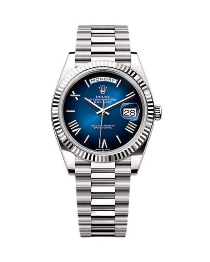 ROLEX DAY DATE PLATEADO - FONDO AZUL