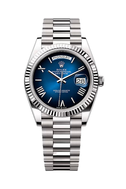 ROLEX DAY DATE PLATEADO - FONDO AZUL
