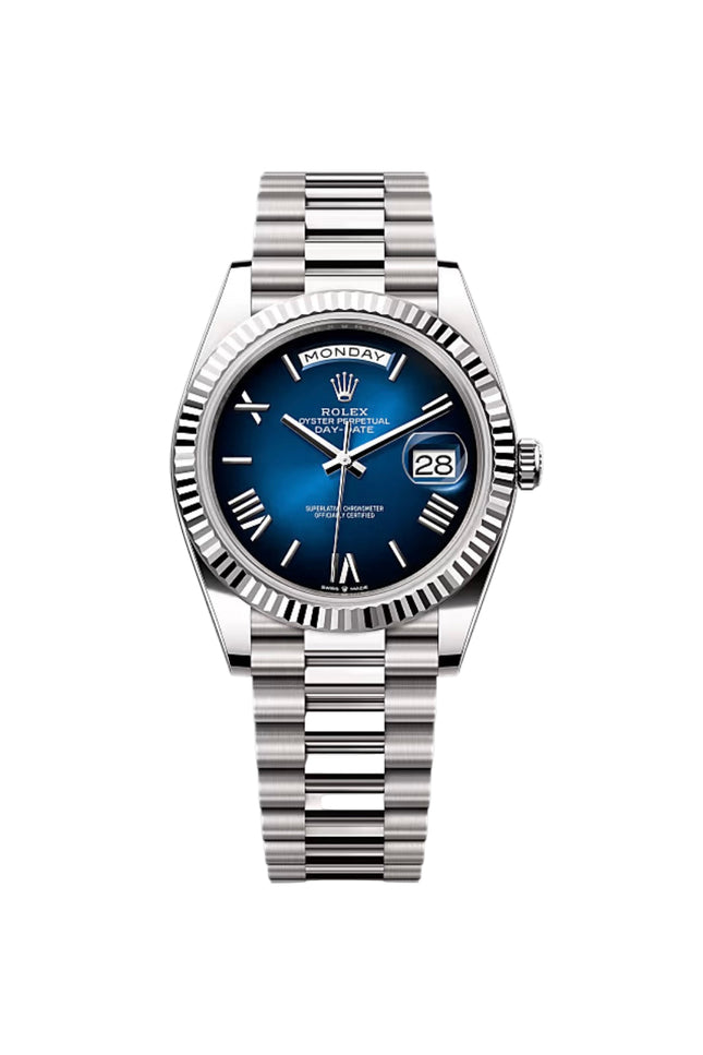 ROLEX DAY DATE PLATEADO - FONDO AZUL
