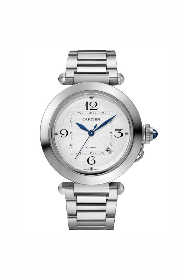 CARTIER PASHA PLATEADO FONDO BLANCO