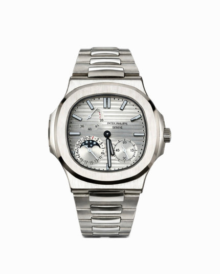 PATEK PHILIPPE NAUTILUS MOON PHASE PLATEADO FONDO PLATA