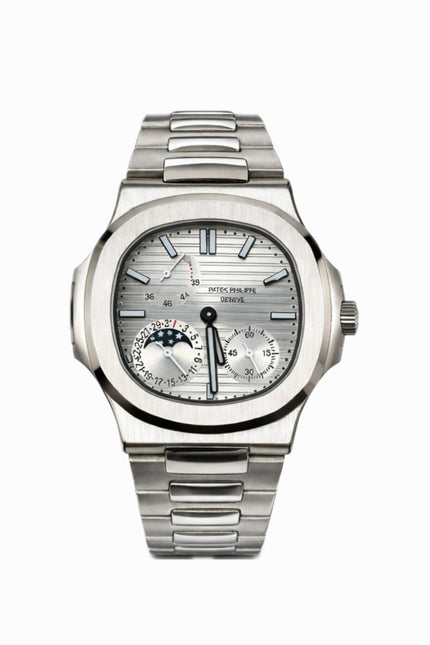 PATEK PHILIPPE NAUTILUS MOON PHASE PLATEADO FONDO PLATA