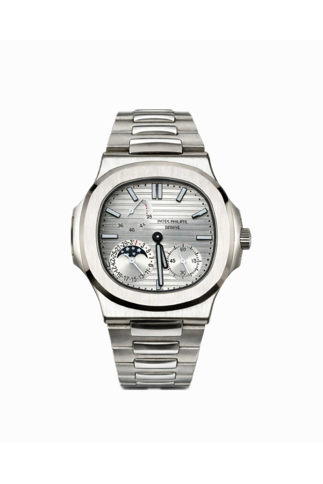 PATEK PHILIPPE NAUTILUS MOON PHASE PLATEADO FONDO PLATA