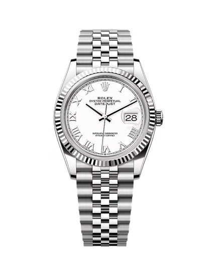 ROLEX DATEJUST DAMA 36MM SUIZO - PLATEADO FONDO BLANCO