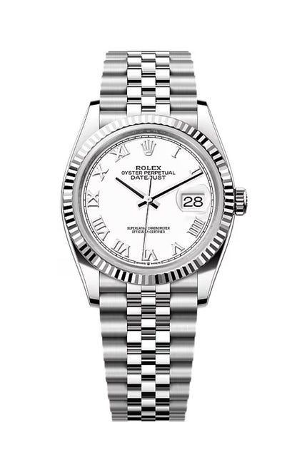 ROLEX DATEJUST DAMA 36MM SUIZO - PLATEADO FONDO BLANCO