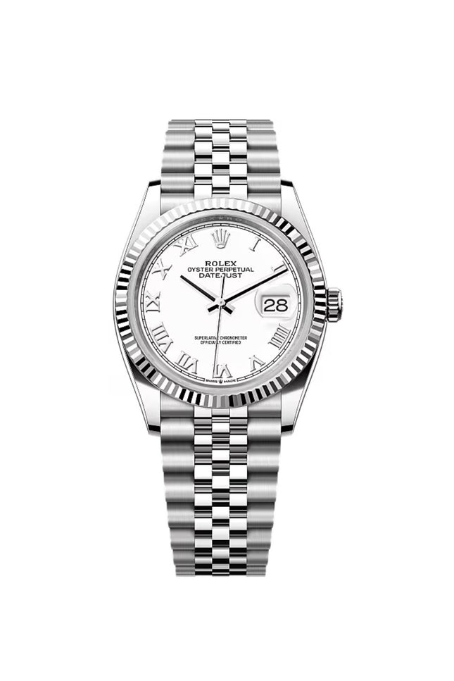 ROLEX DATEJUST DAMA 36MM SUIZO - PLATEADO FONDO BLANCO