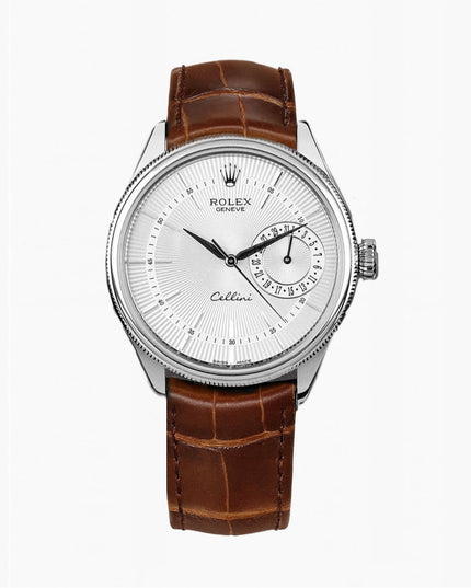 ROLEX CELLINI DATE - PLATEADO CAFÉ FONDO BLANCO