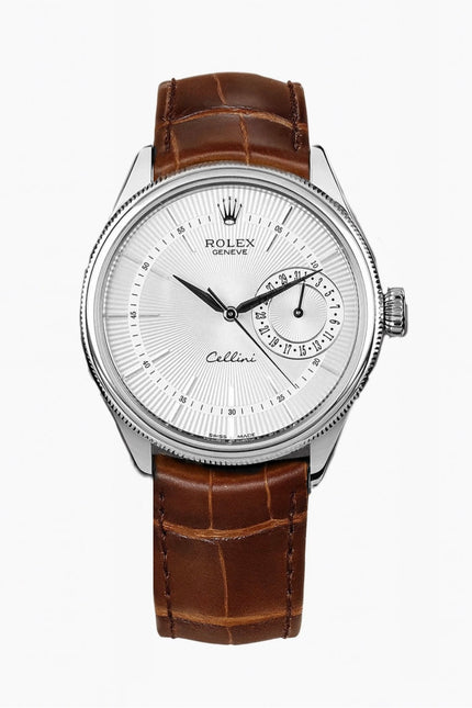 ROLEX CELLINI DATE - PLATEADO CAFÉ FONDO BLANCO