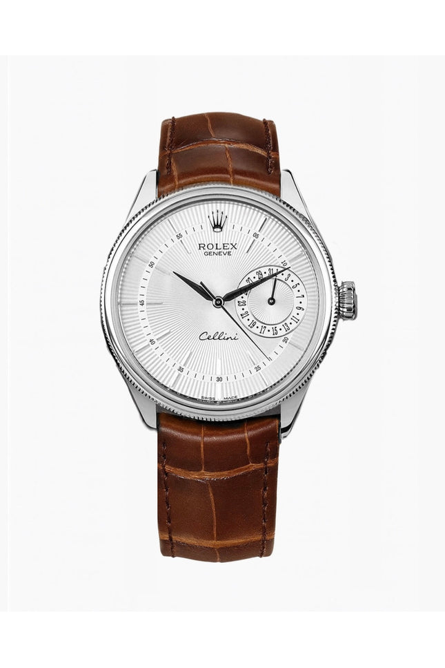 ROLEX CELLINI DATE - PLATEADO CAFÉ FONDO BLANCO