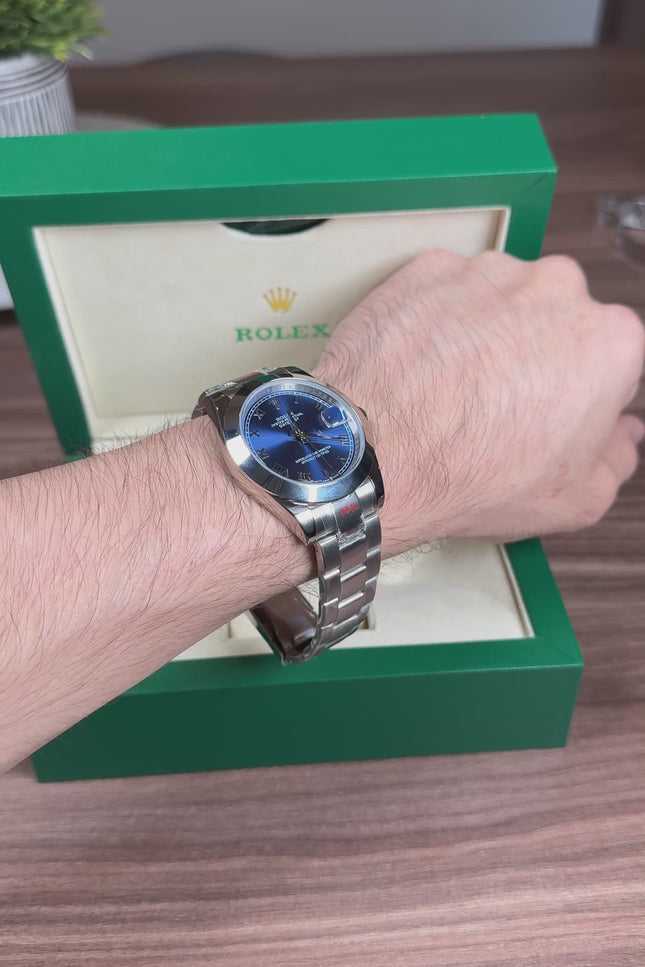ROLEX DATEJUST PLATEADO - FONDO AZUL ROMANO  OYSTER